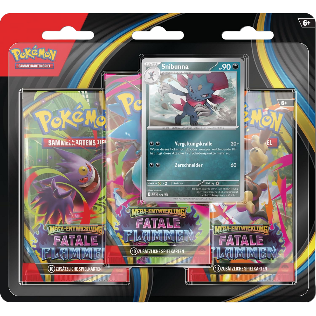 Pokémon TCG: Fatale Flammen (ME02) - 3er-Blister Blister Snibunna (DE)