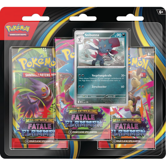 Pokémon TCG: Fatale Flammen (ME02) - 3er-Blister Blister Snibunna (DE)