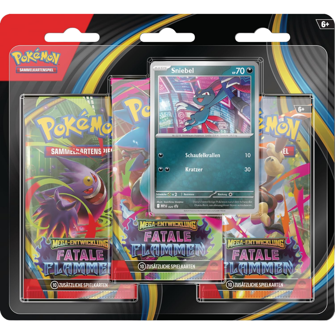 Pokémon TCG: Fatale Flammen (ME02) - 3er-Blister Blister Snibel (DE)
